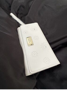 Swarovski White Embossed Wristlet Clutch with Logo Plaque